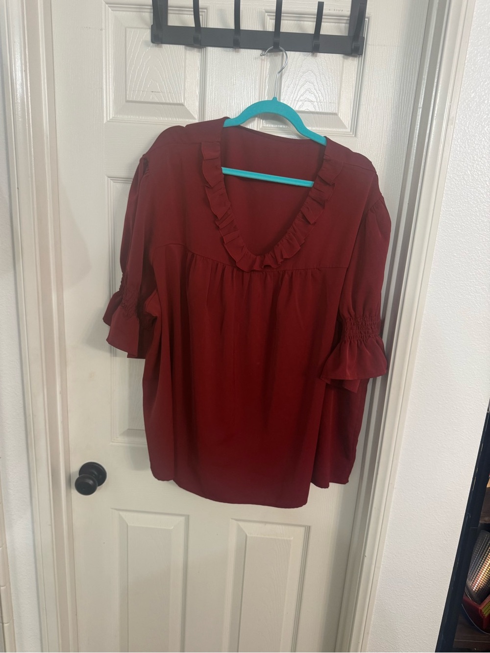 Women's Ruffle V-Neck Blouse - Burgundy